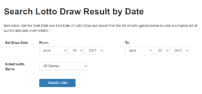 The PCSO search Lotto form